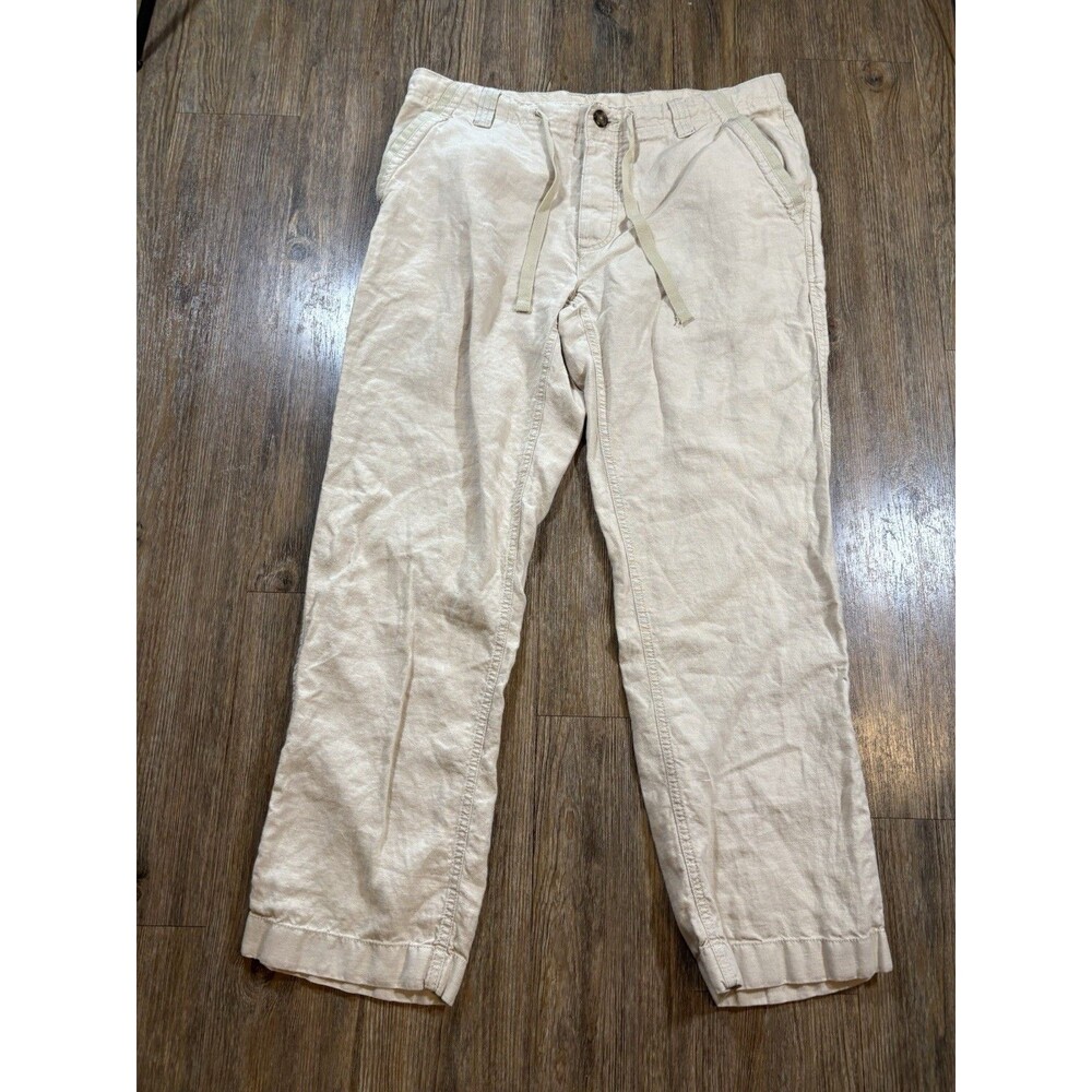 Murano Baird McNutt 100% Linen Pants Mens 36X32 Beige Drawstring Button Fly